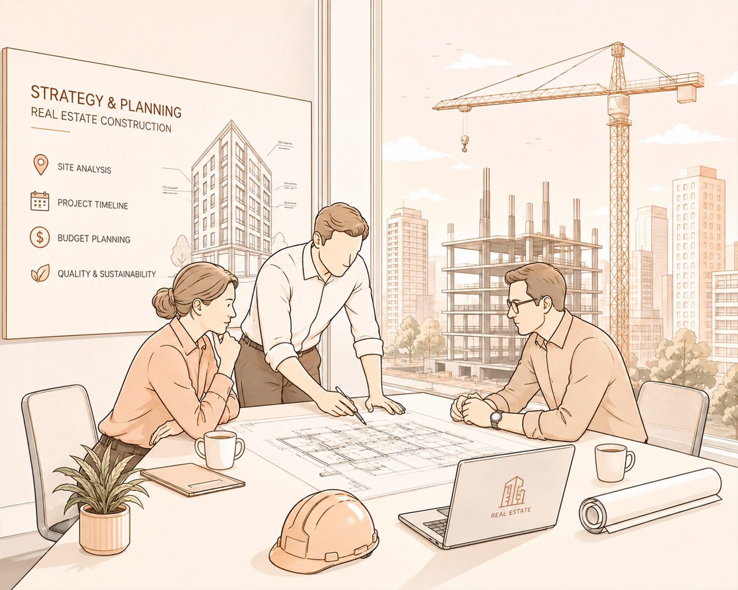 The team setting programme, budget and intent over a first set of drawings
